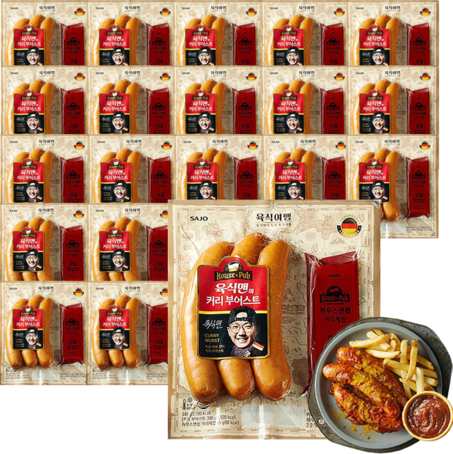사조대림 육식맨의 커리 부어스트 345g x 3개 / 독일식 소세지 소시지 커리케찹소스포함, 1개, 1.035kg