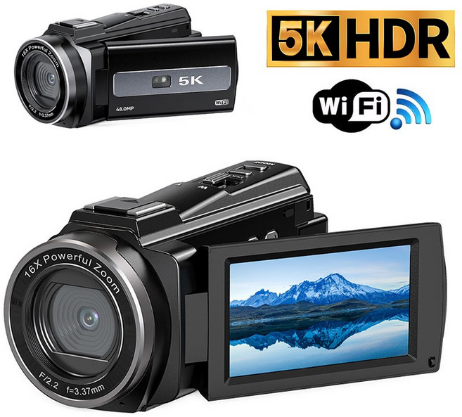 EMITAIM 5K 캠코더 고화질 디지털 카메라 IPS 터치스크린 DV 비디오 레코더 비디오 캠코더 wifi 16x 줌, HDV-255K-Pro