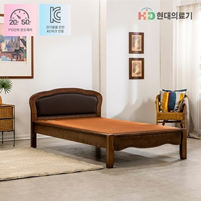 현대의료기 HD G206PUS 가죽 싱글 풍기인견 황토숯볼 흙침대, 브라운