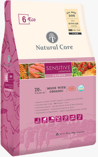 네츄럴코어 에코 6 센시티브 연어 작은입자 강아지 사료, 1kg, 1개