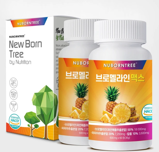 브로멜라인 18000mg 맥스 보이차 레몬밤 모링가 배합 파인애플효소, 2개, 60정 - 쿠팡