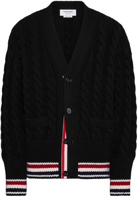 톰 브라운 V넥 스트라이프 헴 가디건