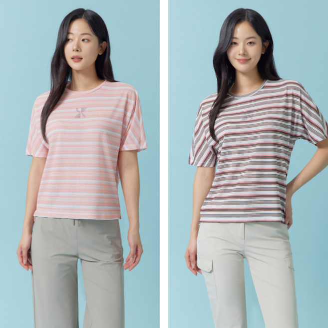 [지센동래 LPTSQ503] 가로 잔스트라이프 패턴 라운드넥 반팔 티셔츠 LPTSQ503-2