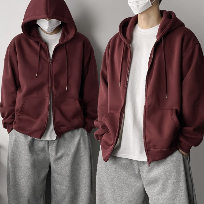 오프앤 남자 무지 투웨이 오버핏 후드 집업