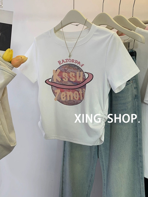 갱조 그레이 조거 유럽 반팔 정견 티셔츠 여 여름 쇼트 상의