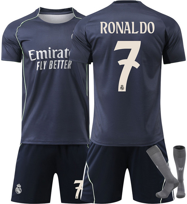 키즈 주니어 축구 25-26시즌 음바페 비니시우스 벨링엄 호날두 어웨이 유니폼 운동복 트레이닝 상하셋트+양말 호환상품