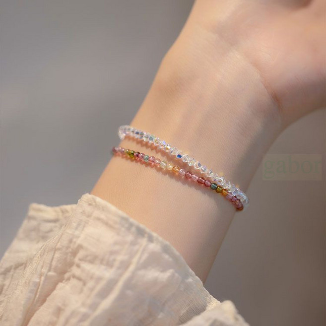 Meihao 碧璽串珠手鍊套裝 彈力繩設計 可疊戴細款