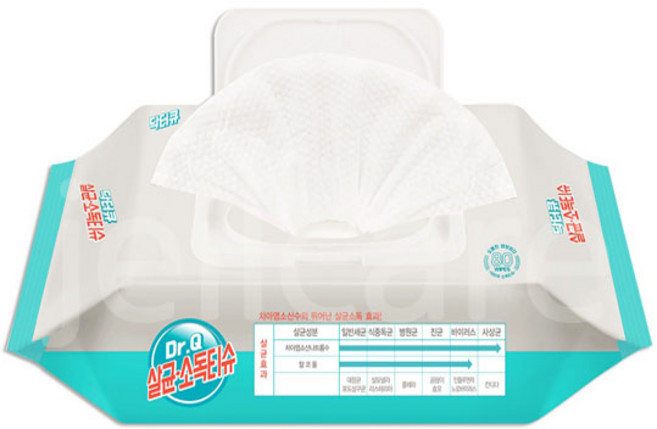 닥터큐 살균소독티슈 80매 캡형(파랑) 엠보싱 세정제, 5개