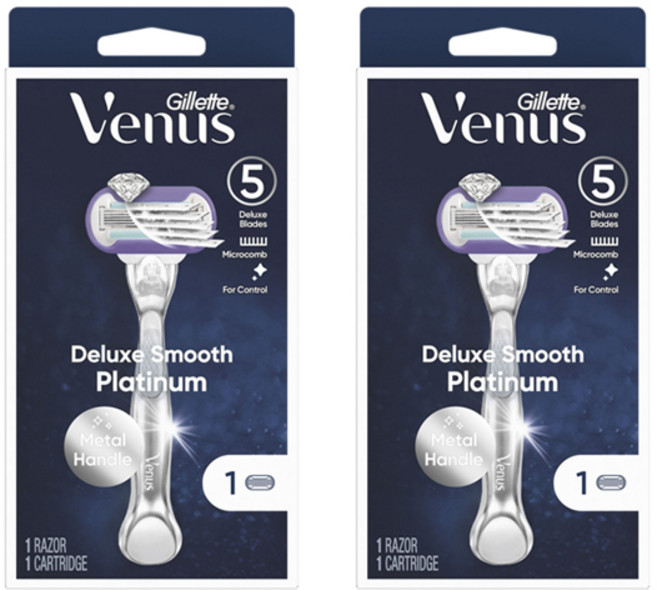 질레트 비너스 디럭스 스무스 플래티넘 여성용 면도기, 2개, 1개입