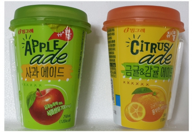 원하프쥬시쿨귤/사과에이드/빙그레X10개, 250ml, 금귤-감귤에이드