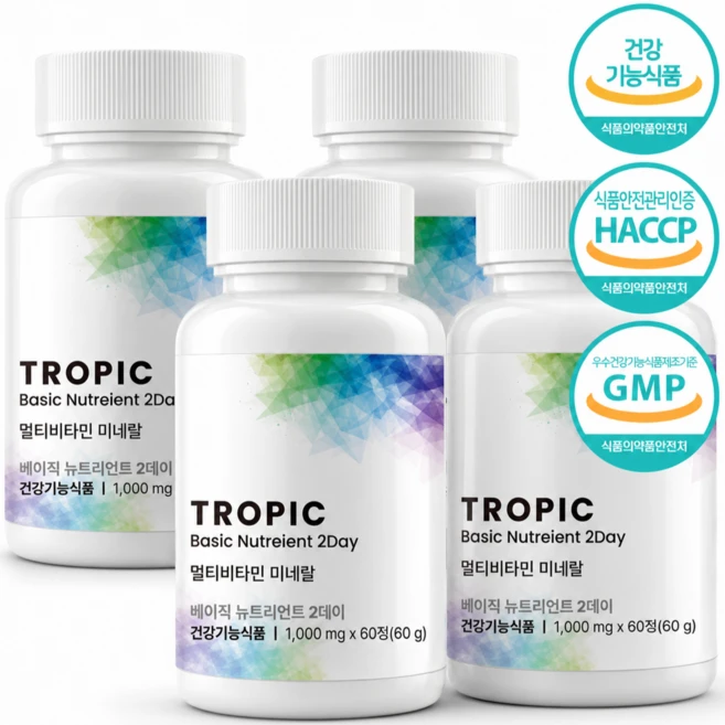 Tropic 베이직 뉴트리언트 2 데이 올인원 종합비타민, 4개, 60정 - 쿠팡