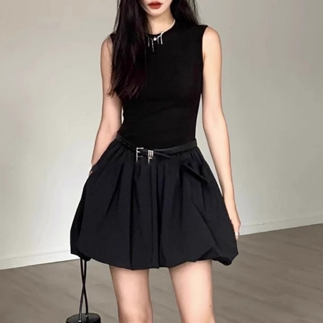 아이엠몽 여성 민소매 더블버클 벌룬 미니 원피스