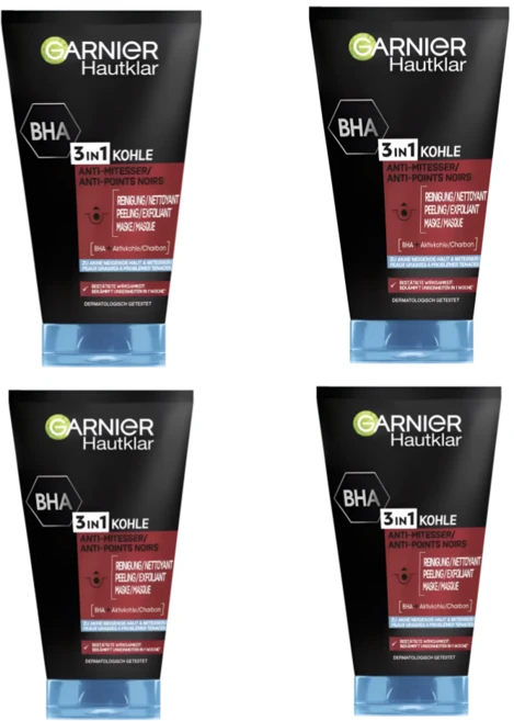 가르니에 스킨 액티브 3-in-1 숯 페이셜 클렌저 150ml X 4개 - 쿠팡