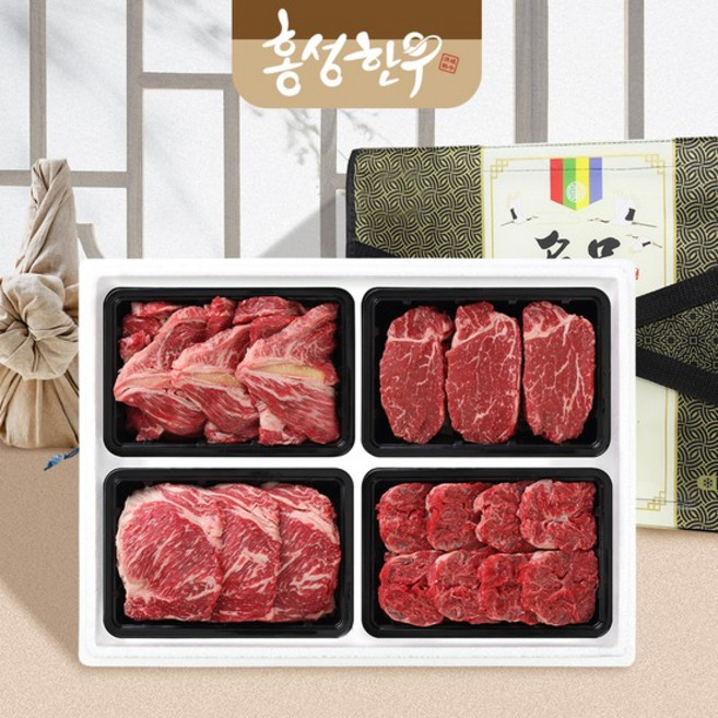 [홍성한우] 1등급 암소 다온 구이용 선물세트 1호 1.6kg(등심400안심400채끝400특수400), 없음, 1개