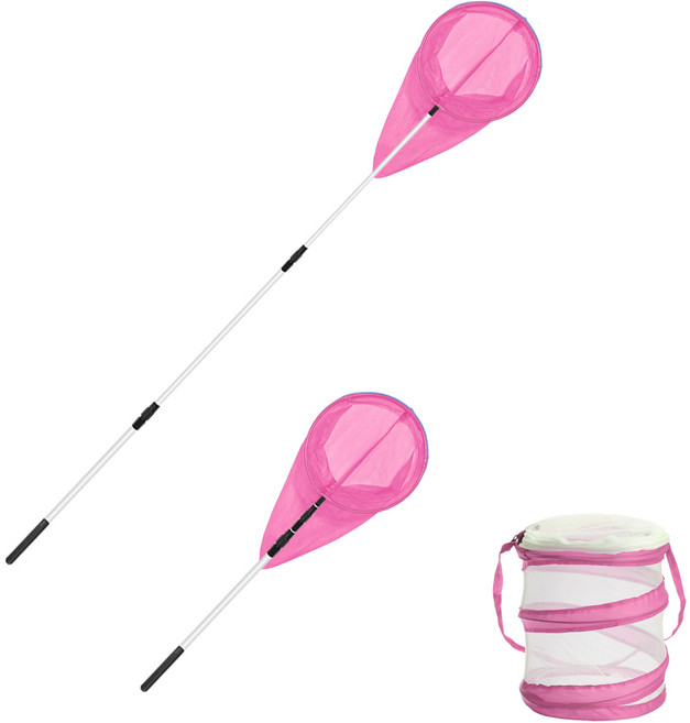 (3단 알루미늄 잠자리채 대형 140cm 1호 핑크 1개+ 채집통 핑크 1개 )