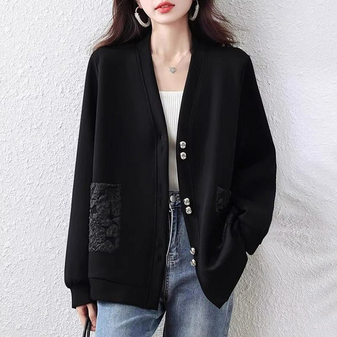 POMTOR 여성 베이직 캐주얼재킷 빅사이즈 오버핏 블랙 아우터 봄가을 코트 데일리룩