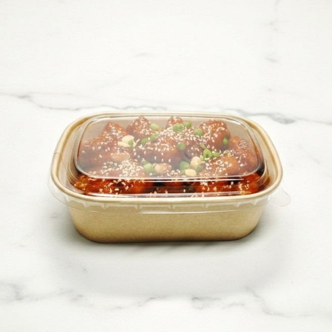 일회용 점보 크라프트 닭강정 직사각 포장 종이 박스 도시락 용기 뚜껑포함, 300개, 1개