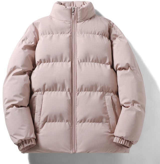 男女同款禦寒立領麵包服棉襖外套 冬季加厚保暖防風寬鬆夾棉外套 韓版百搭滑雪外套 粉紅色 M碼