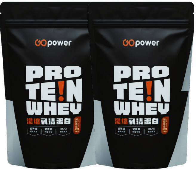 GOpower 果果能量 濃縮乳清蛋白【純粹那堤】高蛋白 健身補給, 2個, 1kg