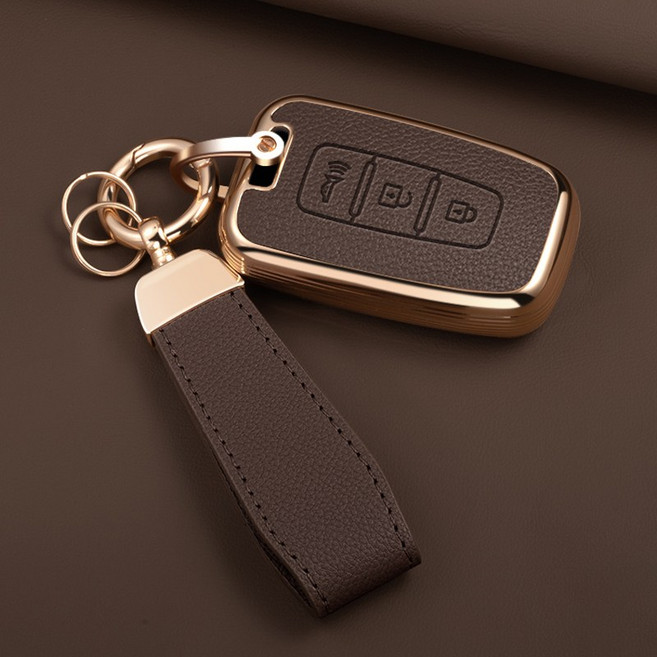 HAKO 소프트 가죽TPU 차키케이스+키홀더 (현대.기아호환), HK-01, 브라운