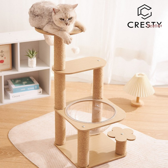 크레스티 일상 튼튼한 캣타워 심플 넓은 5단 캣폴 고양이캣타워, 사진색36.5*36.5*79CM, 1개