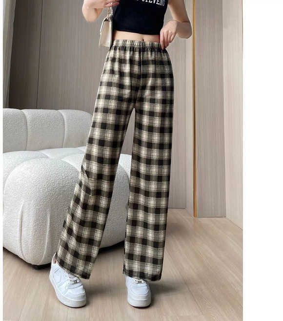格子闊腿褲女2026春款網紅爆款薄款垂感高腰寬鬆休閒直筒褲顯瘦潮