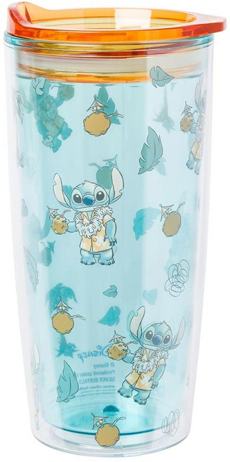 Silver Buffalo 스타워즈 루크 스카이워커 레이아 공주 한스 솔로 츄바카 요다 R2-D2 C-3PO 이중벽 스테인리스 스틸 여행용 머그 손잡이 포함 42, Lilo and Stitch (20 Ounces)