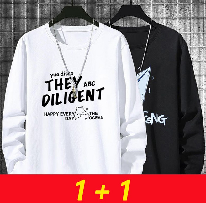 1+1 남자맨투맨 남성 빅사이즈 맨투맨티셔츠 남여공용 특양면 2P 긴팔 티셔츠 D99U