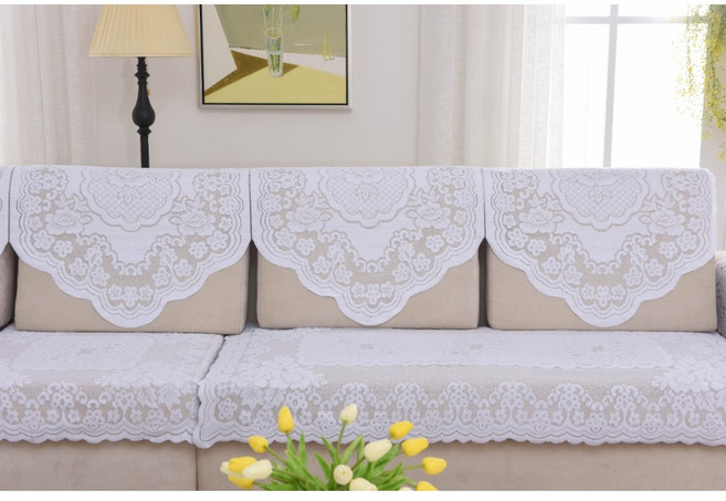 패브릭 소파 덮개 레이스 패드 등받이 팔걸이 커버, 화이트 모란