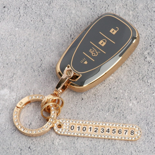 유투카 스마트 키케이스 호환 트랙스 크로스오버 트레일 블레이저 더뉴 크루즈 올뉴 더뉴 말리부 이쿼녹스 볼트EV 더뉴 아베오 TPU 키케이스 키홀더 차 키커버 키링, TC-04, 골드_다크그레이