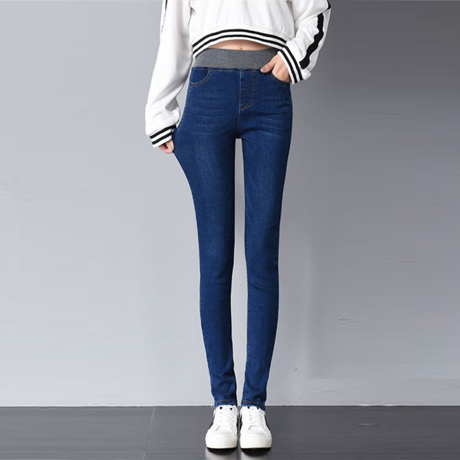 TKX 여성용 스키니 진 가을 겨울 하이웨이스트 날씬핏 청바지 스판 워싱 데일리
