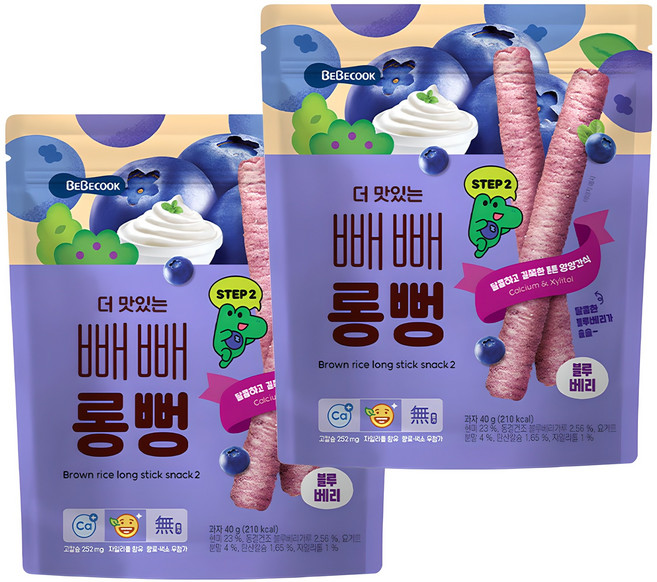 베베쿡 더 맛있는 빼빼롱뻥, 40g, 2개, 블루베리