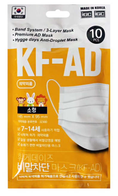 국산 비말차단 KF-AD 일회용마스크 10매 의약외품 휘게데이즈 대형 소형, 10매입, 1개