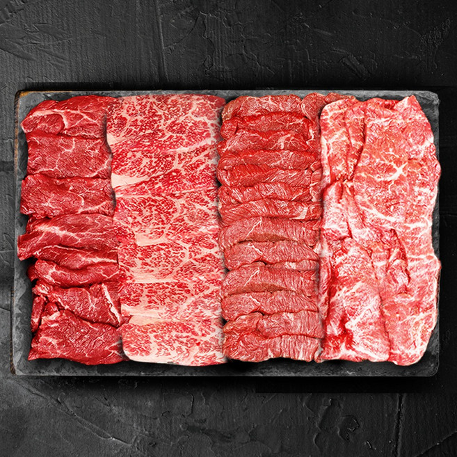 한우 1++ 투뿔 한우 마블링 4종 구이 모둠 한우세트 800g, 1세트