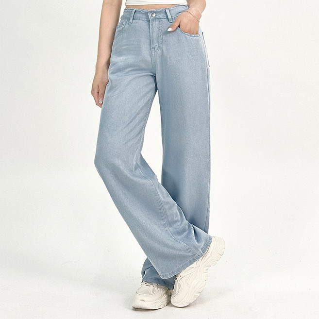 일이오 봄 여름 여자 앗차거 쿨 뒷밴딩 일자핏 데님 팬츠