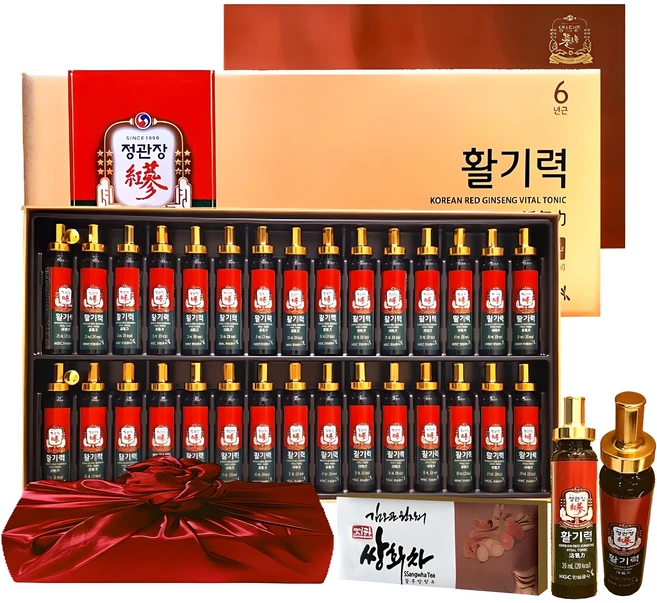 정관장 6년근 홍삼정 활기력 30세트(홍삼농축액 비타민함량) 600ml+쇼핑백 골프 여행 추석 설 명절 선물세트(보자기포함), 1세트, 30정 - 쿠팡