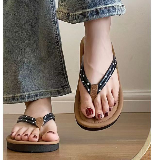 투니스 여성 폴카 도트 배색 쪼리 슬리퍼 2cm