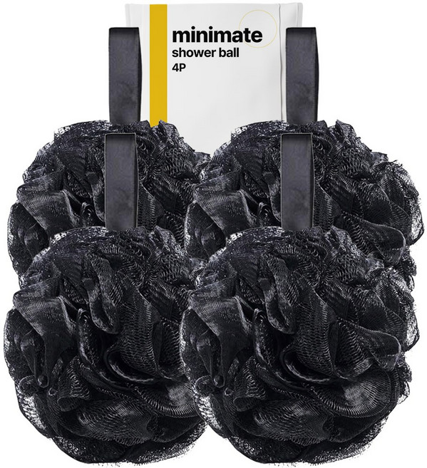 미니메이트 거품 풍성 빅 샤워볼 저자극 자이언트 대왕샤워볼 60g, 1개, 4개입, 블랙