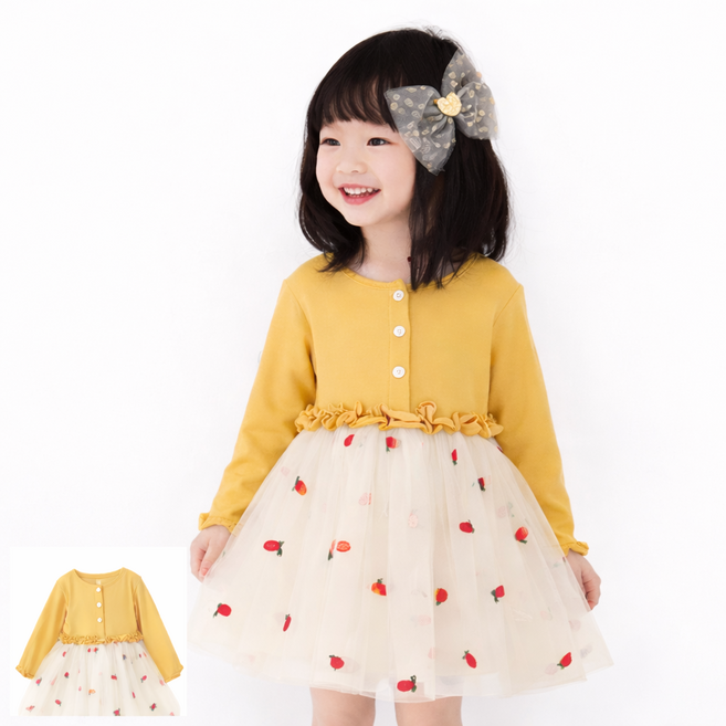 유아 여아 샤원피스 딸기원피스 버튼프릴 공주원피스 망사원피스 봄원피스 가을원피스 키즈드레스
