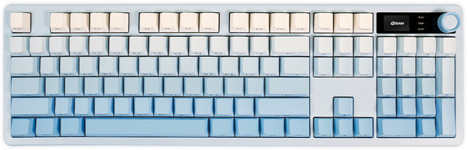 큐센 Q104 LCD 기계식 키보드 유선 무선 블루투스 지원, 하이무 저소음 딥블루, 그라데이션 블루소다