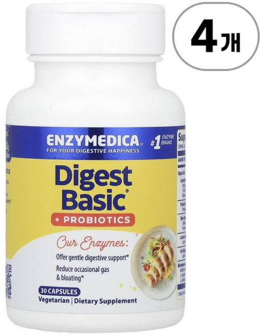 엔자이메디카 다이제스트 베이직 + 프로바이오틱스 Enzymedica Digest Basic® + Probiotics 30정, 4개