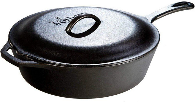 롯지 Lodge 프리 시즈닝 주철 딥 프라이팬 철제 뚜껑과 보조 손잡이 4.7L(5쿼트) 블랙, Lodge 프리 시즈닝 주철 딥 프라이팬, 철제 뚜껑과, 1개