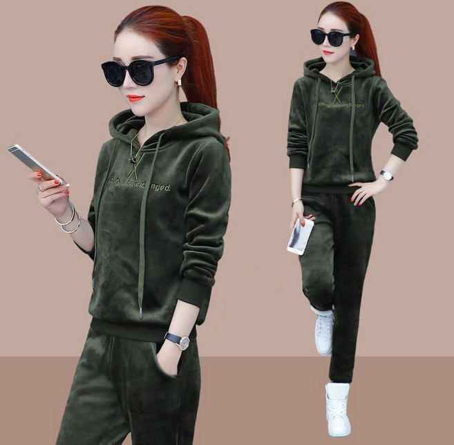 여성 편안 기모 벨벳 후드 트레이닝 세트 따뜻한 겨울 맨투맨 티셔츠 밴딩 팬츠 바지