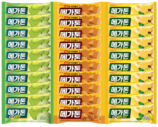 막대 아이스크림 메가톤 x10개+메가톤 멜론 x10개+메가톤 바나나 x10개