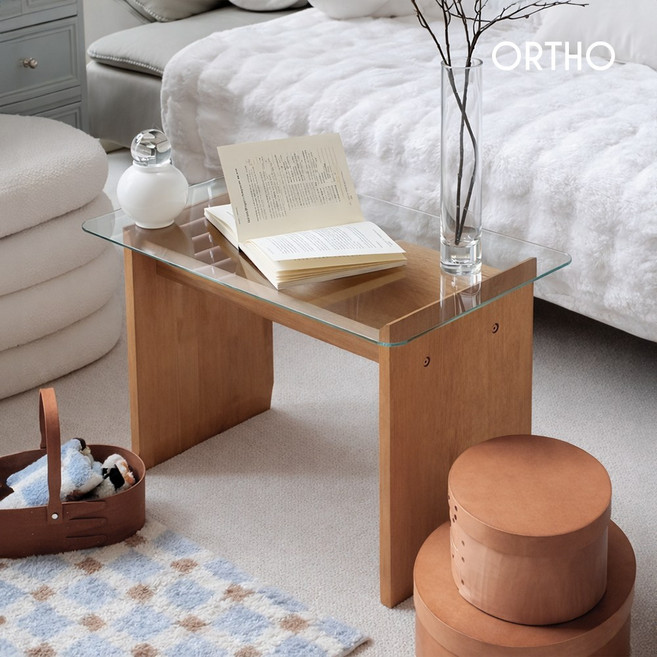 올쏘 우디 매거진랙 원목 협탁 강화유리 소파 좌식 거실테이블, 우디사이드테이블/빈티지브라운