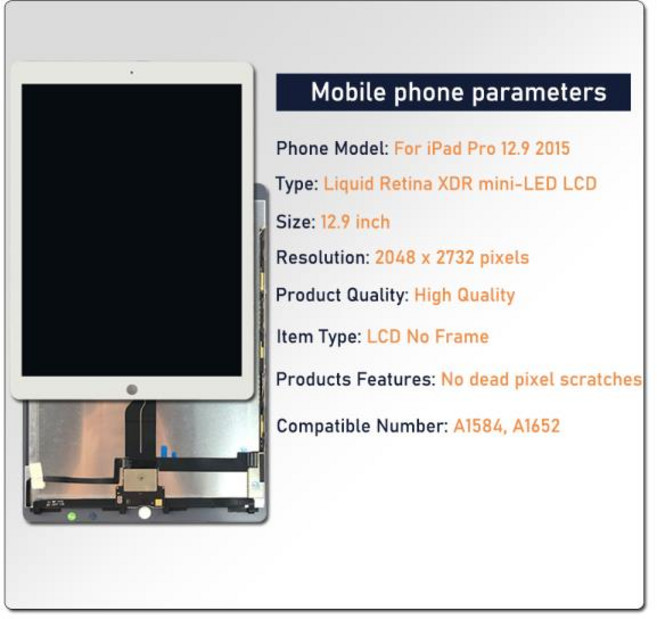 12.9 "iPad Pro 2015 1세대 LCD A1584 A1652 디스플레이 터치 스크린 디지타이저 어셈블리 교체용 새, 01 Black