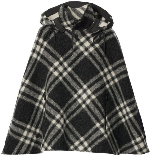 버버리 체크 후드 울 판초