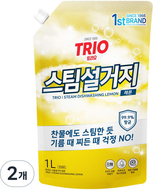 트리오 스팀설거지 레몬 주방세제, 1L, 2개