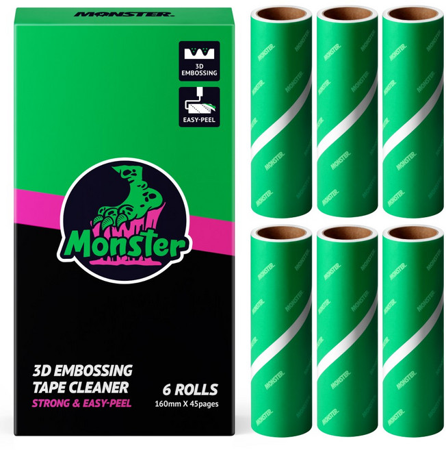 몬스터 초강력 사선컷팅 접착력MAX 두툼한 돌돌이 테이프클리너 리필용, 6개