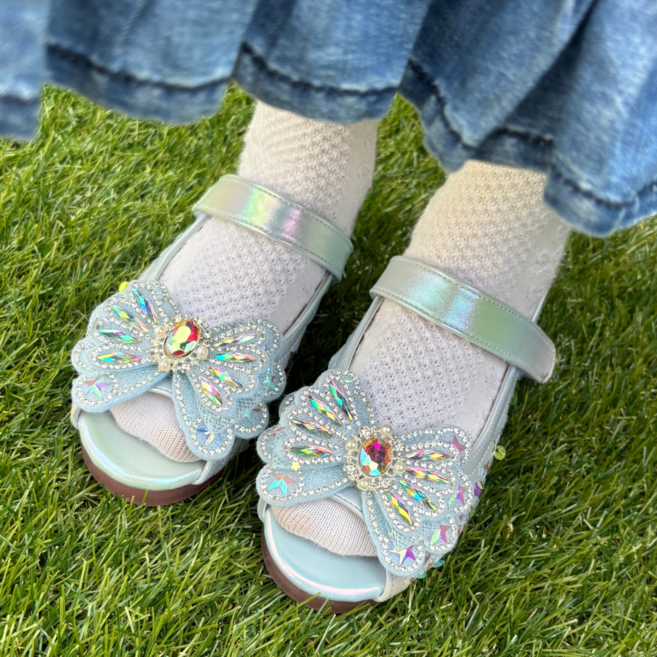 프롬베베 여아용 셀레네 글리터 망사 오픈토 LED 샌들